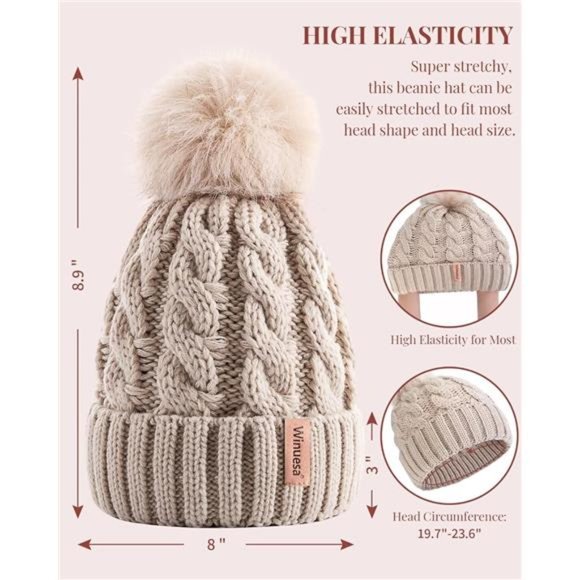 3 PCS Womens Beanie with Pom Pom, Knit Beanie Hats for Women Winter and Fall